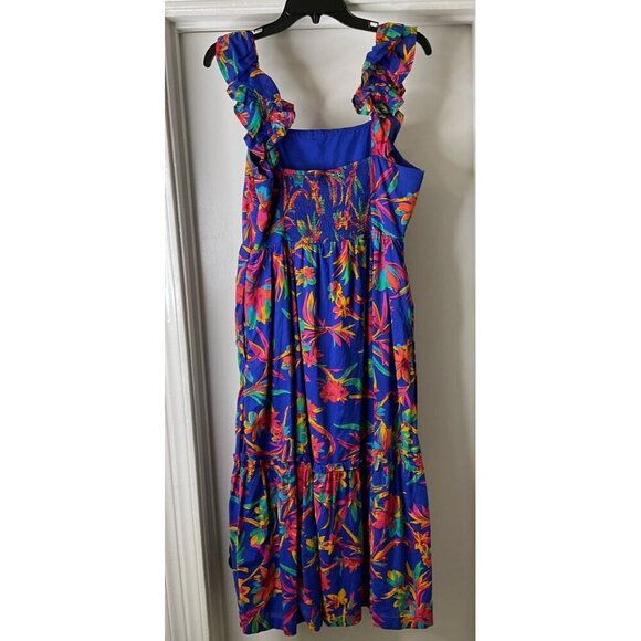 J. Crew Square Neck Midi Bright Floral Ruffle Tiered Dress Size 8 - Picture 3 of 8